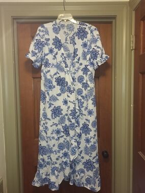 Emma & Michele White Midi Dress with Blue Floral Print